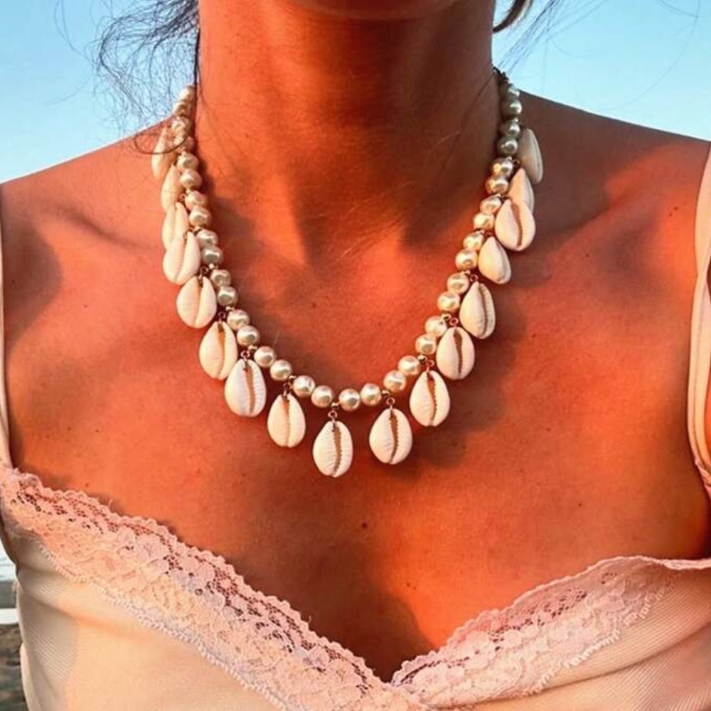 Anthropologie White Shell and Pearl Necklace NWOT
